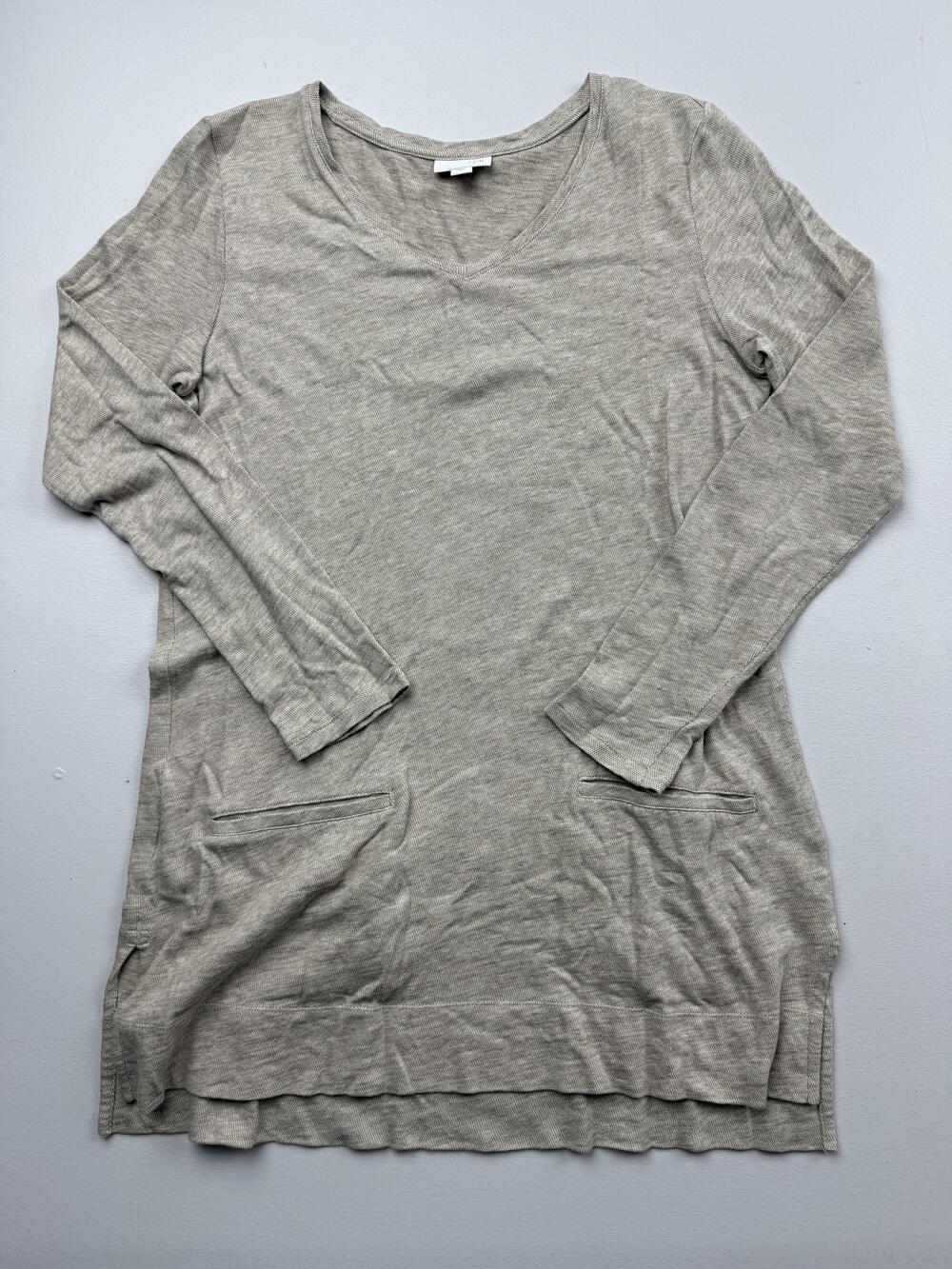 J. Jill Sweater Tunic Womens Small Beige V Neck Long Sleeve Pockets Knit Top